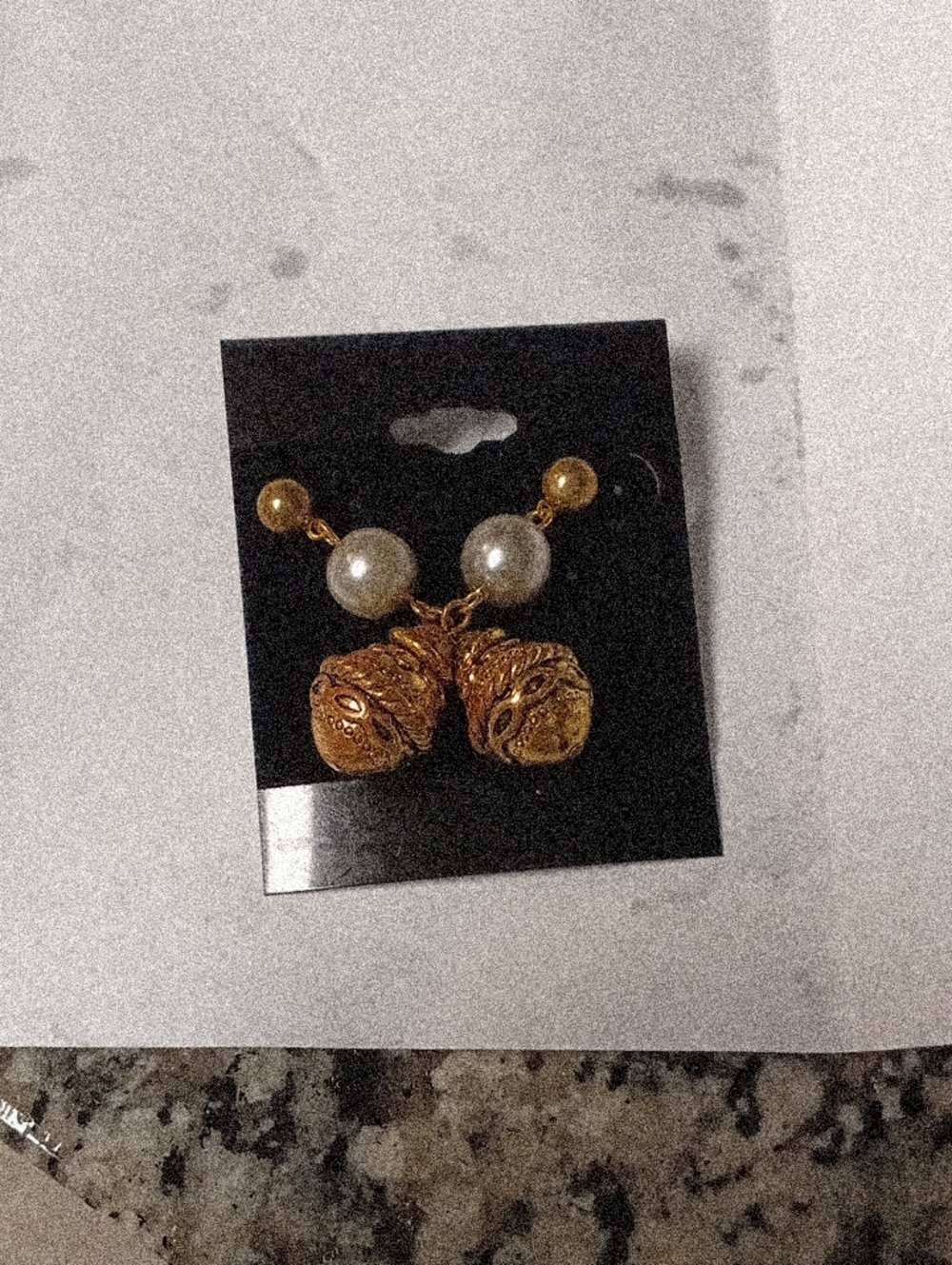Gold-tone Pearl Drop Earrings with Sculpted Orb Charms